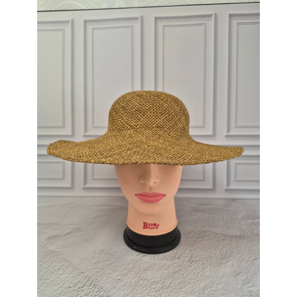 J Hats Womens Wide Brim Straw Sun Hat Tan Woven Floppy Summer Beach Made in USA